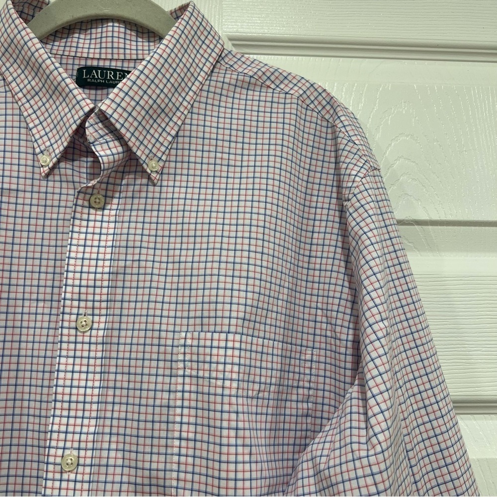 LAUREN RALPH LAUREN Check Button Down Blue Pink Mens Size XL Neck: 17 1/2 34/35 - Picture 3 of 7